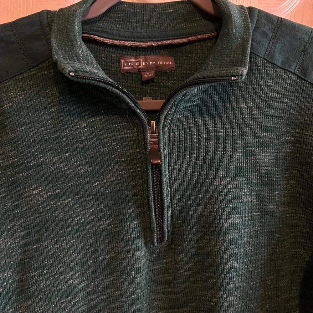 Ike Behar Green V Neck 1/4 Zip Sweater in Men’s Medium NWOT - Picture 6 of 10